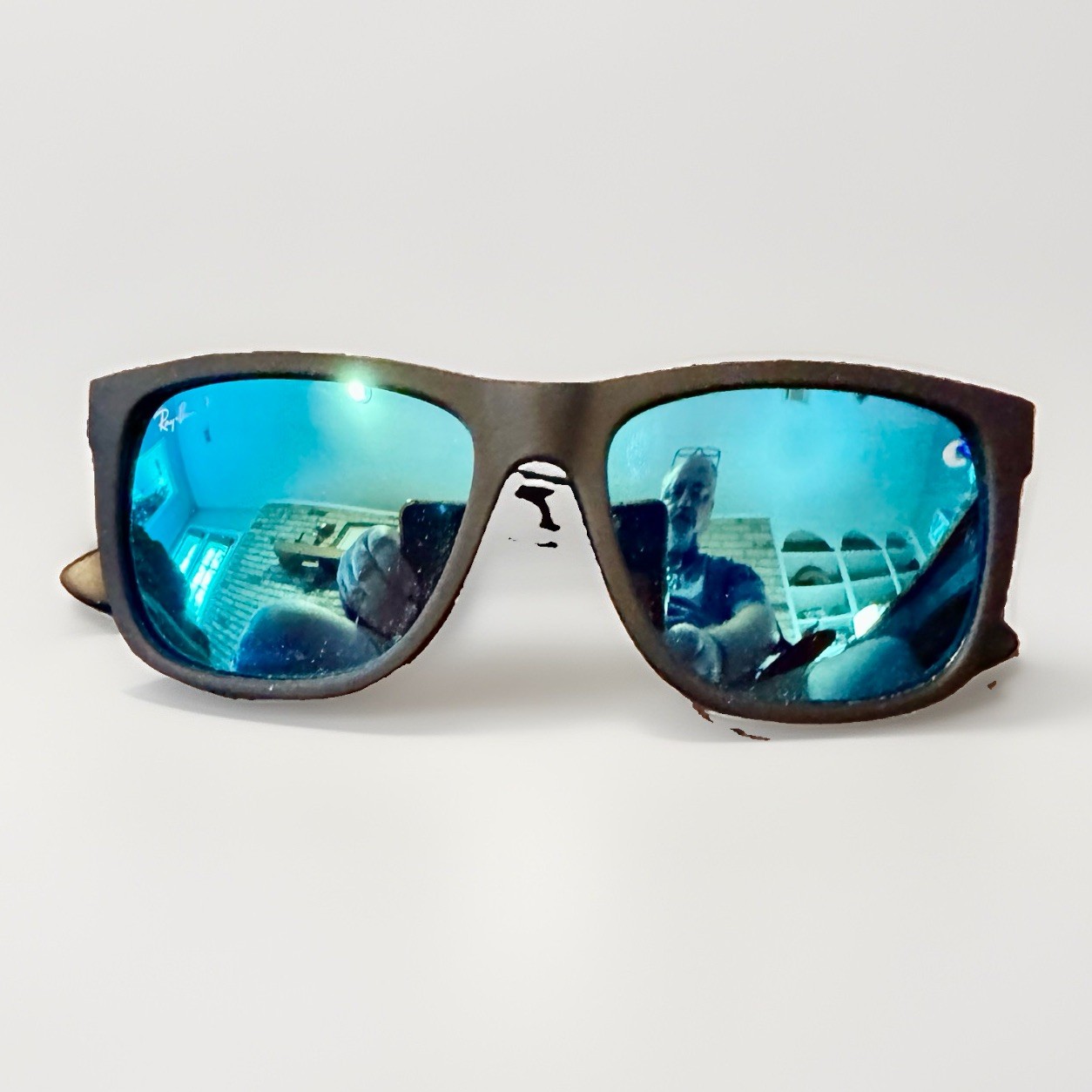 NWT Ray-Ban “Justin” RB4165 Matte Rubber Black Gradient Blue Mirror Polarized
