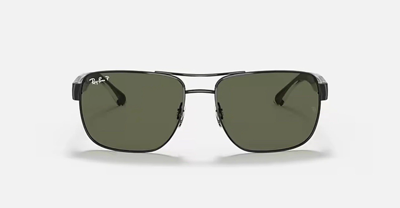 Ray Ban RB3530 Polarized Rectangle Sunglasses Black/Green 58-17 140mm
