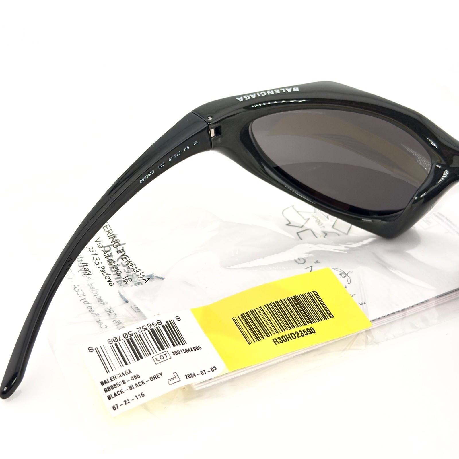 BALENCIAGA BB0352S RUNNER CAT 0352 Gray Purple Angular Mask Unisex Sunglass 005