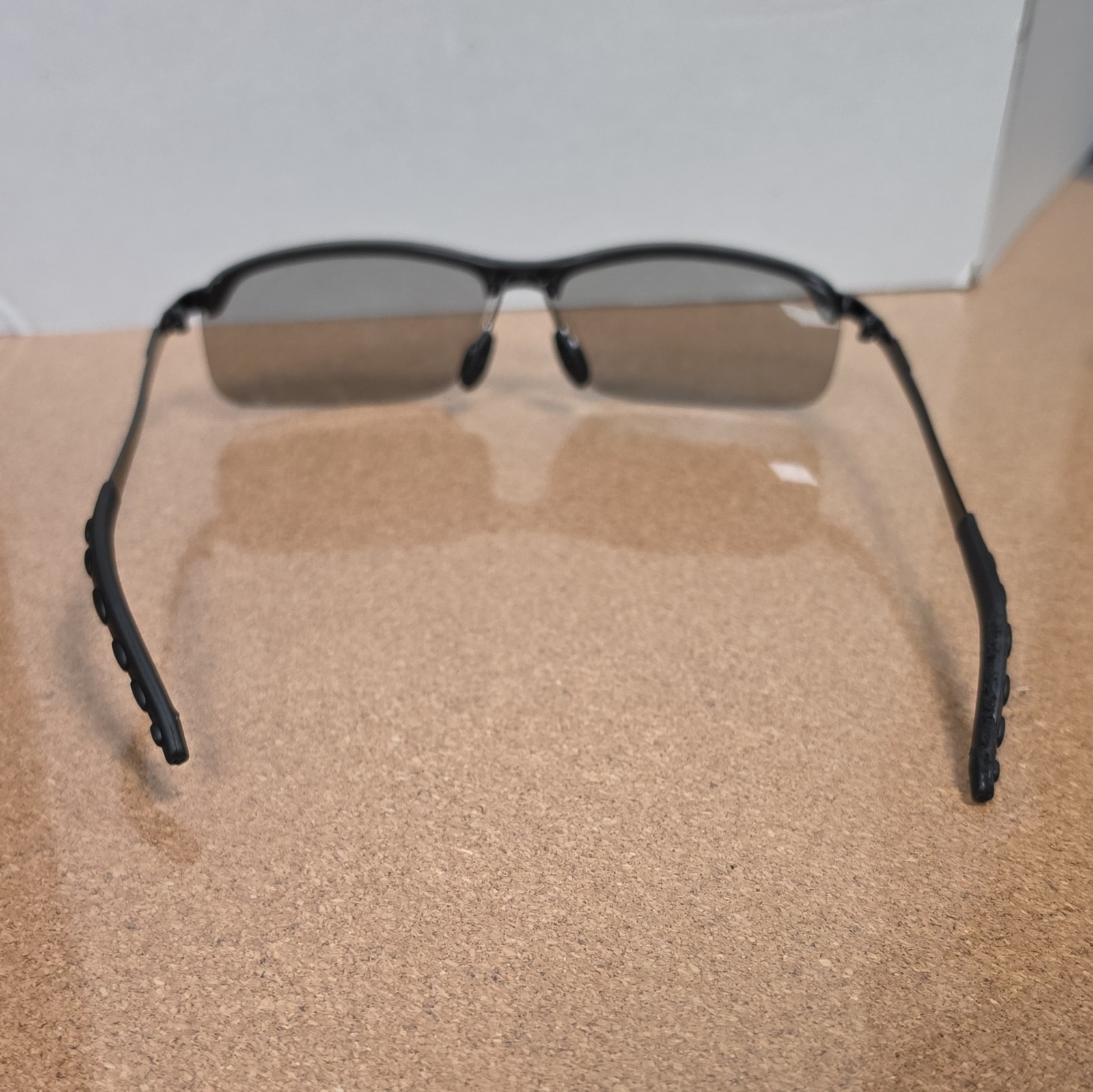 Semi-Rimless Rectangle Sunglasses Black Metal Frame Gray Tinted Lenses w/ Case