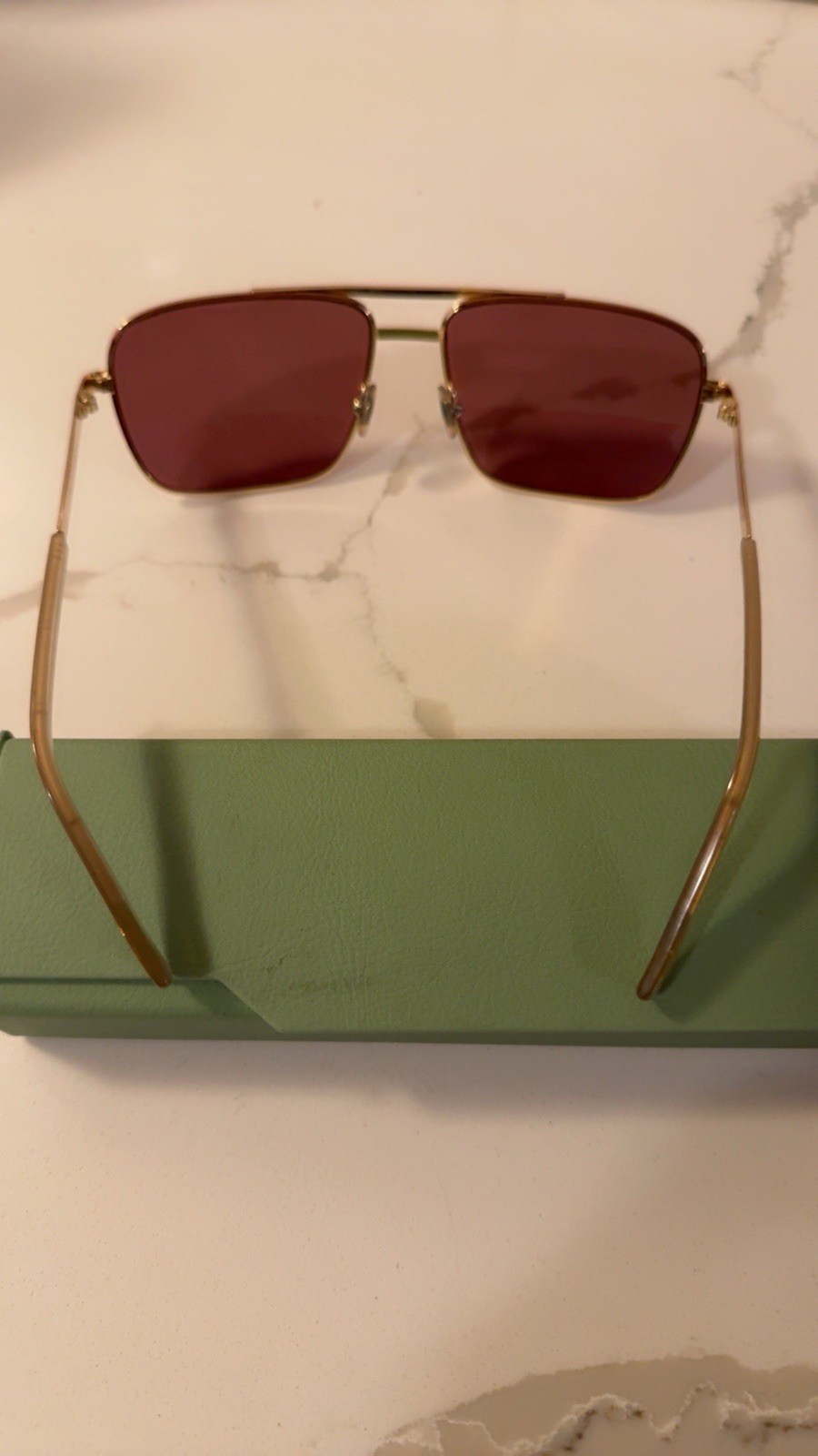 Men’s Square Sunglasses Gold Metal Frame Brown Tinted Lenses Classic