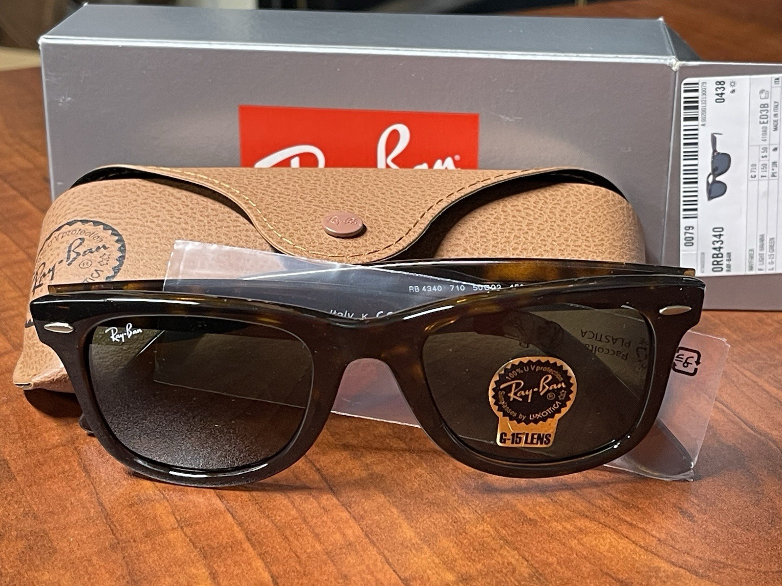 New Ray Ban RB4340 710 50 Wayfarer Ease Sunglasses – Light Havana