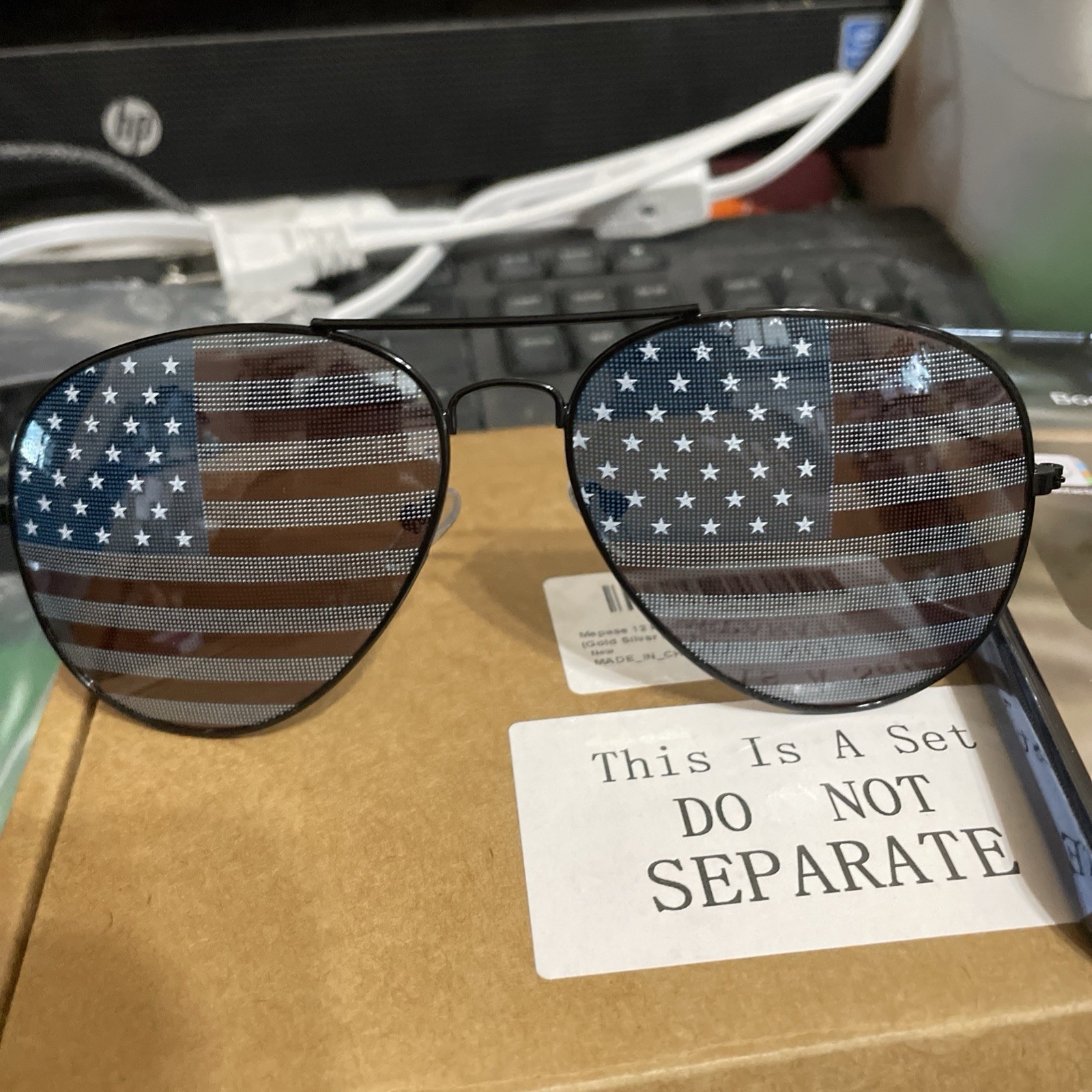 American USA Flag Aviator Sunglasses Patriotic United States Stars Stripes Black