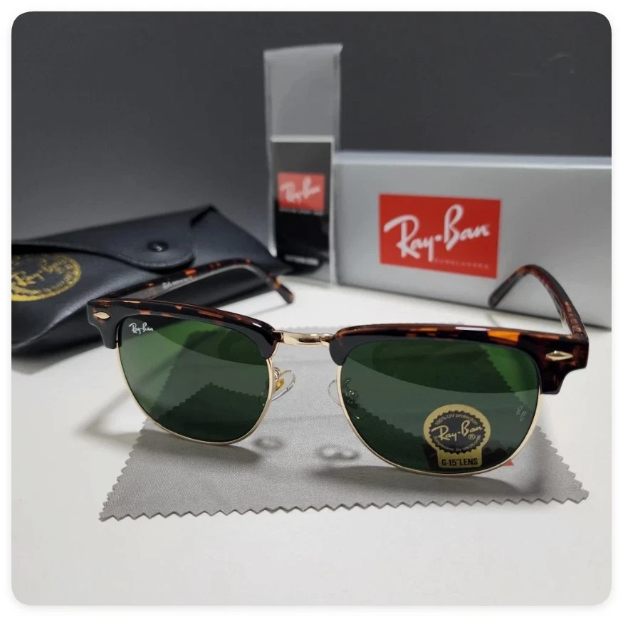Ray-Ban Sunglasses Clubmaster Classic Tortoise Frame Green Lenses RB3016 51mm