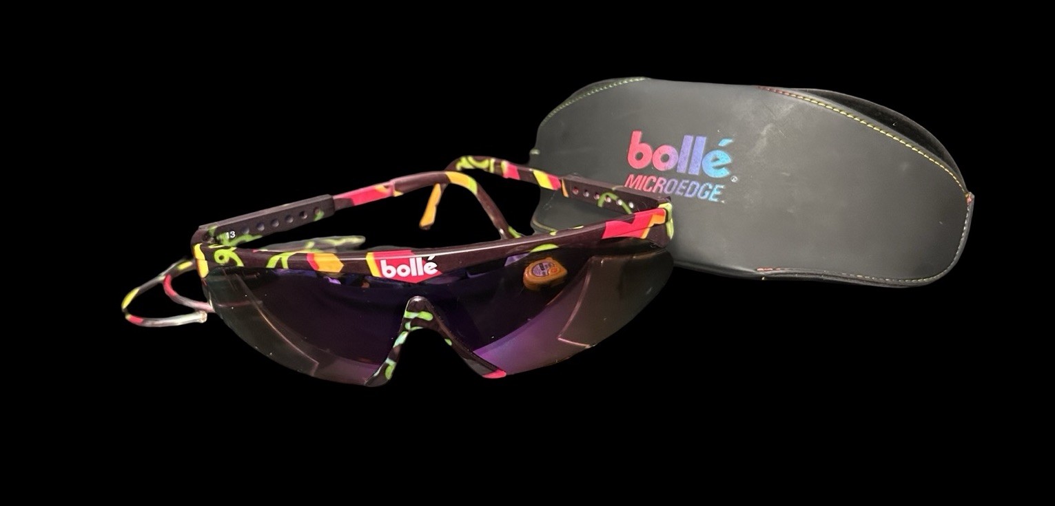 VTG 80s Bolle Micro Edge Sunglasses Neon Pink Frame Case Extra Arms France Rare