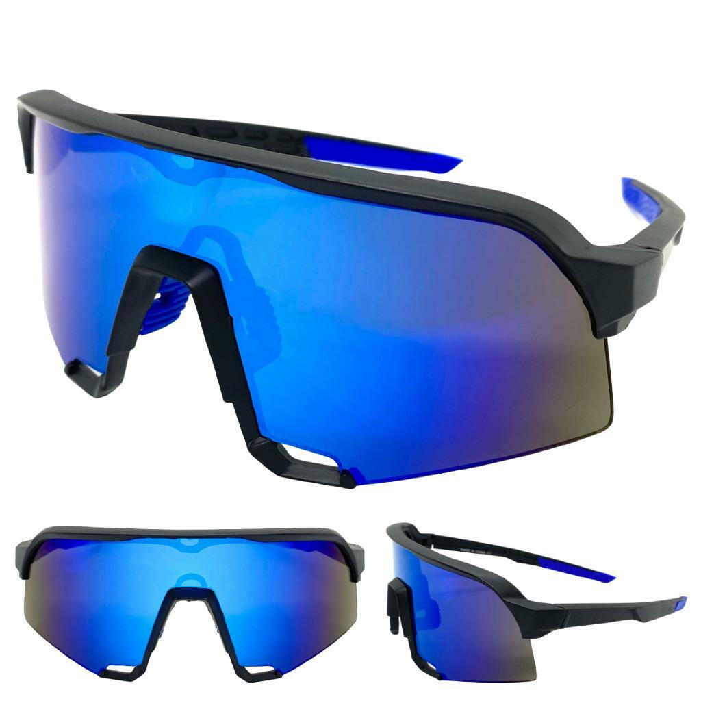 Oversized 90’s RETRO SPORTY WRAP AROUND Style SUN GLASSES Large Frame Blue Lens