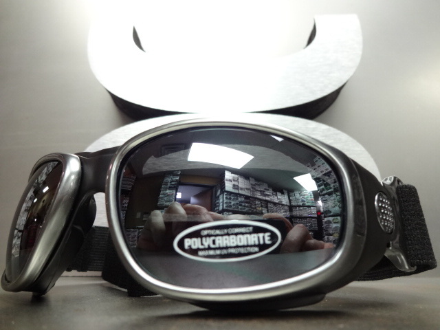 Men PADDED Biker MOTORCYCLE RIDING GLASSES GOGGLES With Strap Gray & Black Frame