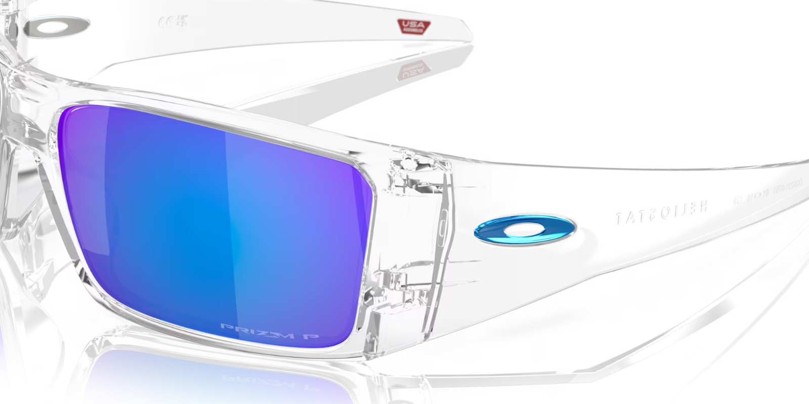 Oakley Sunglasses HELIOSTAT OO9231-0761 Clear Frame / PRIZM Sapphire POLARIZED