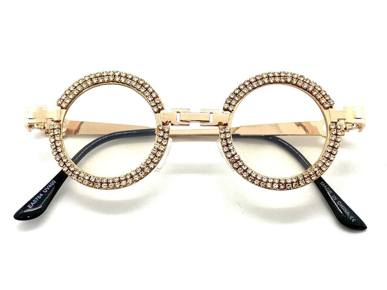 Classy Elegant Retro Hip Hop Rapper Clear Lens SUN GLASSES Round Rose Gold Frame