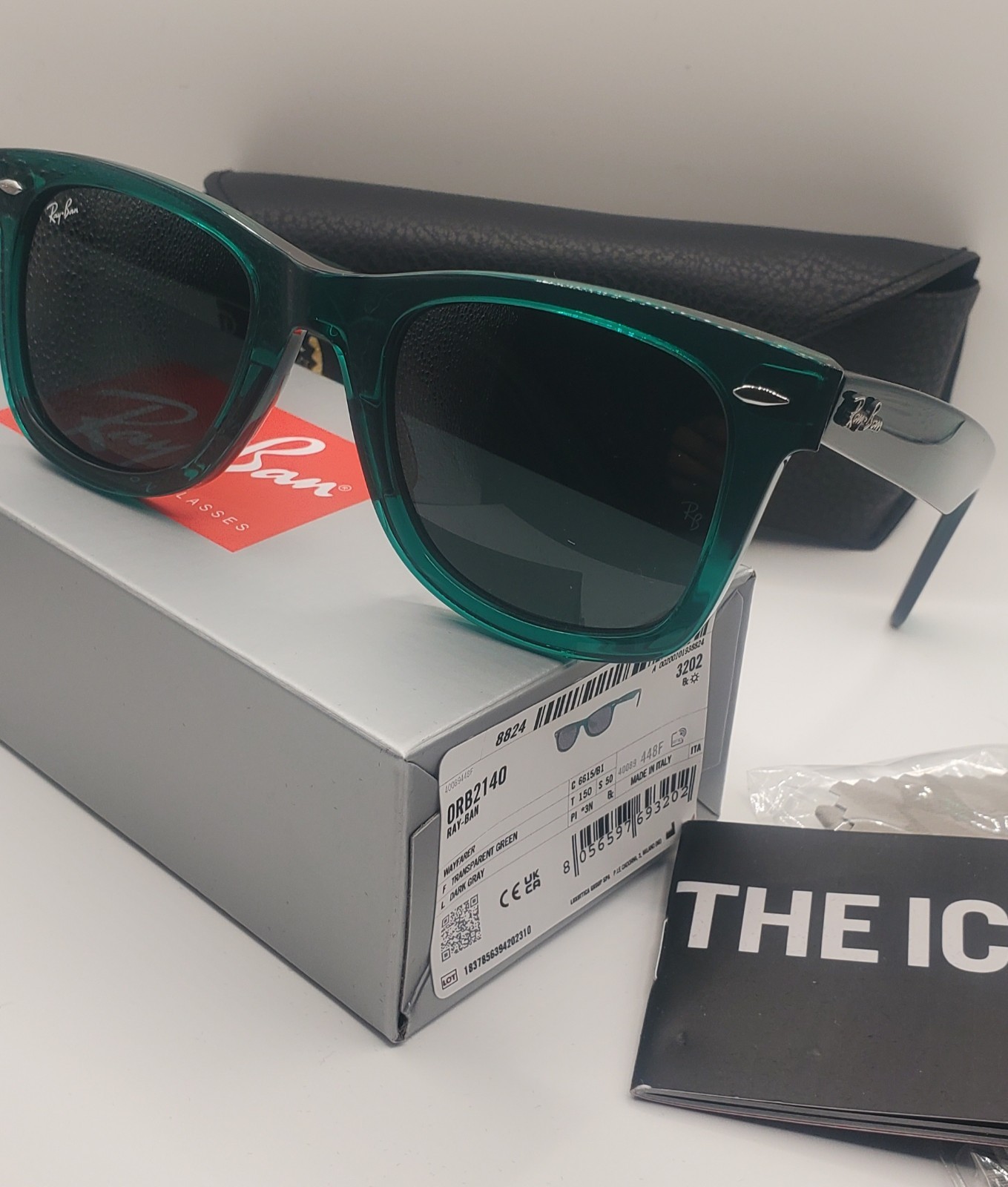 NEW Ray-Ban RB2140 Wayfarer Sunglasses 6615/B1 Green Transparent Dark Grey 50MM