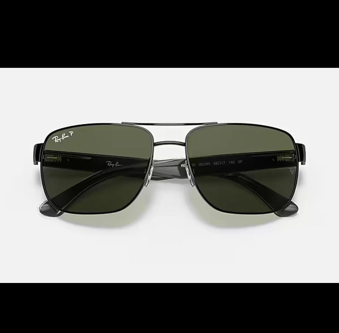 Ray Ban RB3530 Polarized Rectangle Sunglasses Black/Green 58-17 140mm