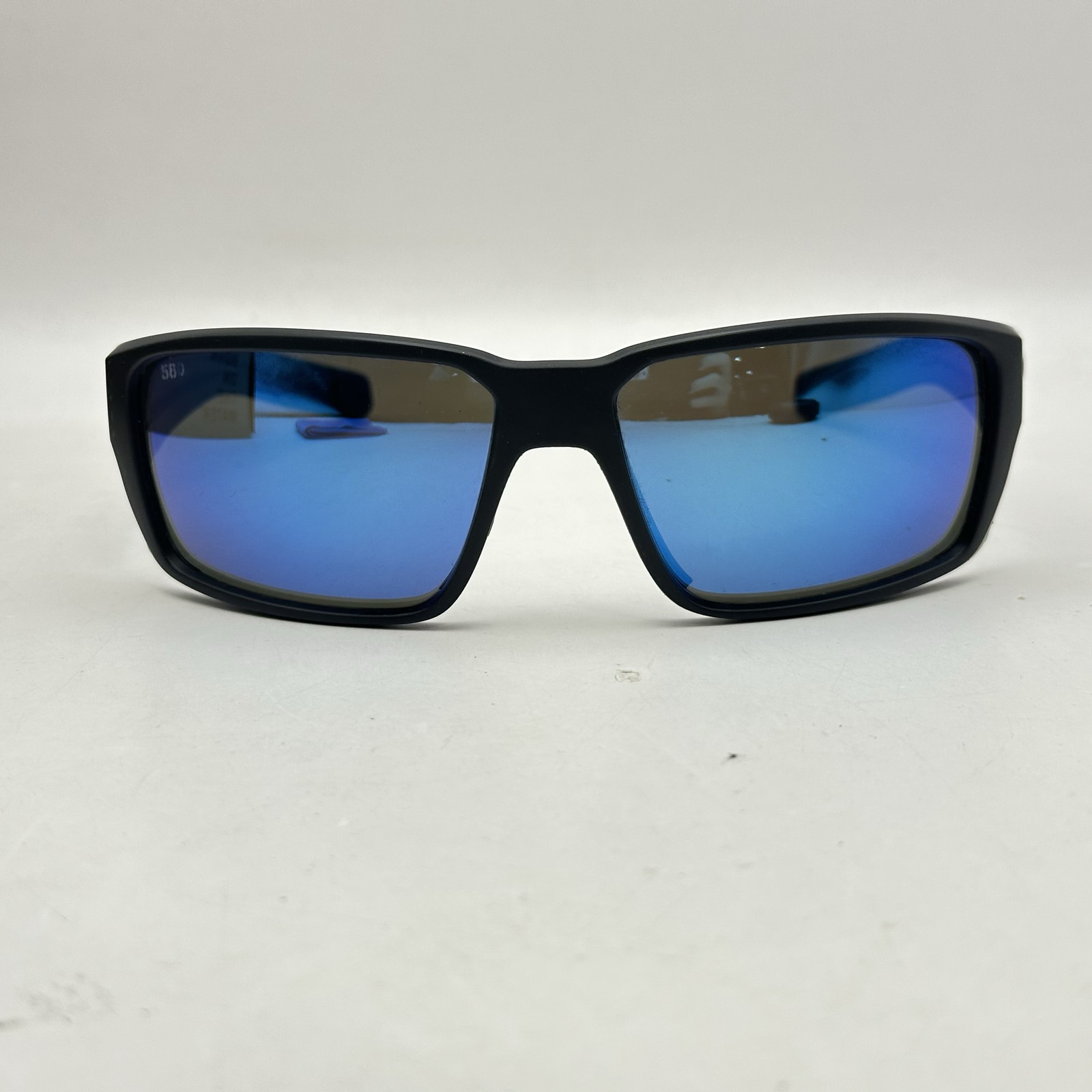 Costa Del Mar Mens Fantail Pro 580G Polarized Mirror Wrap Sunglasses Black/Blue