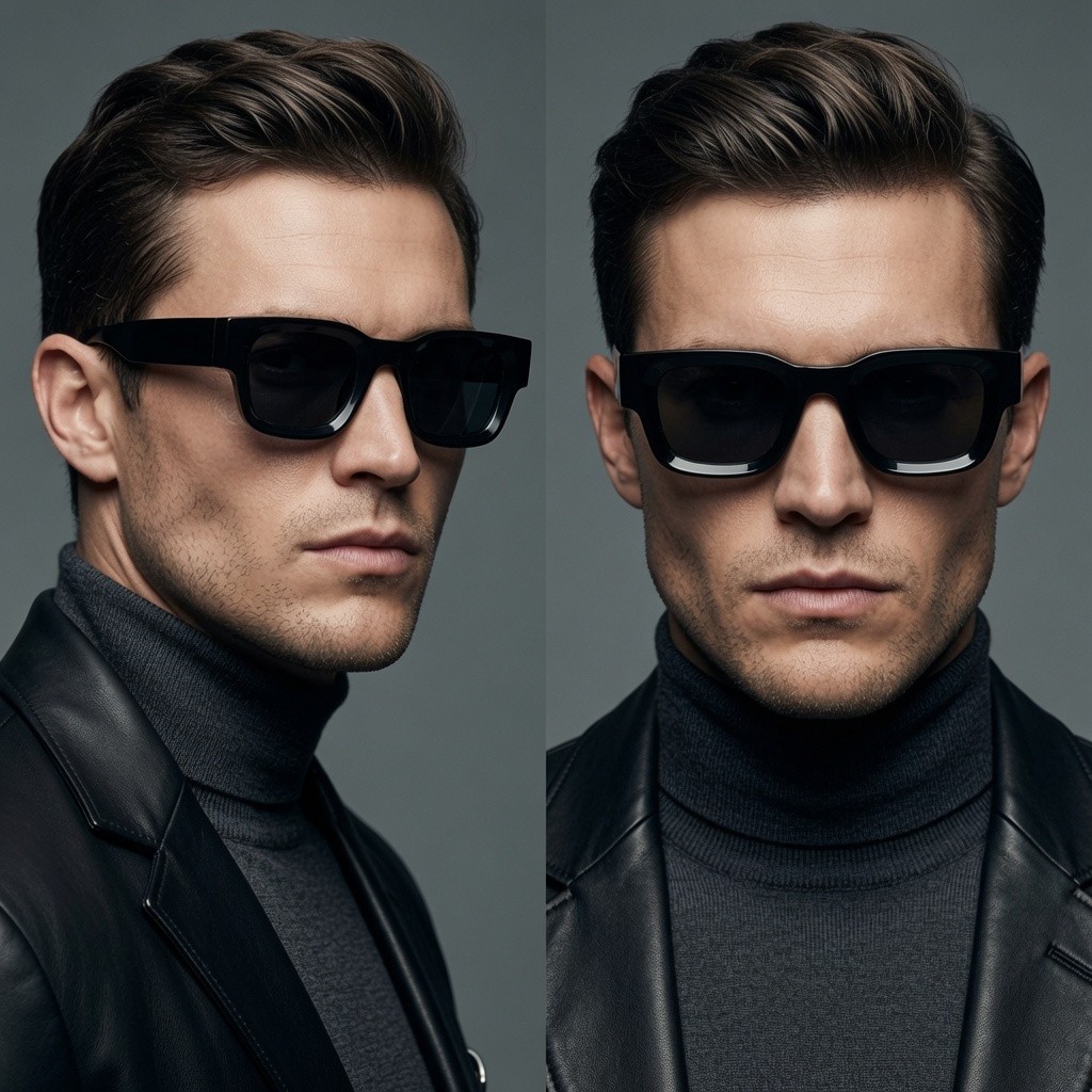 Men’s Sunglasses Square UV 400 Protection Black Frame Blue Lens Rapper Luxury