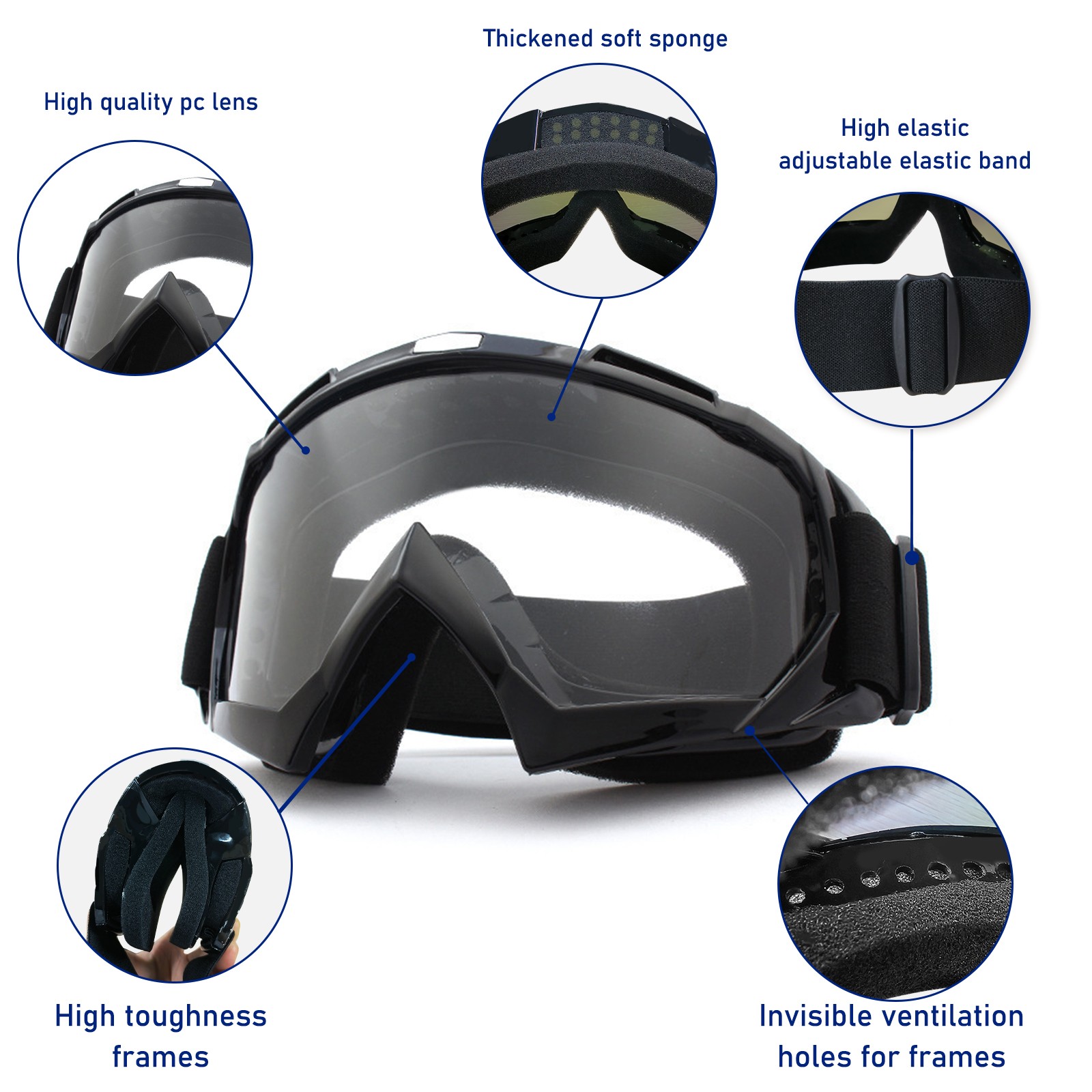 Motorcycle Goggles Fit Over Glasses Anti-Fog Shatterproof Clear Lenses UV400 OTG