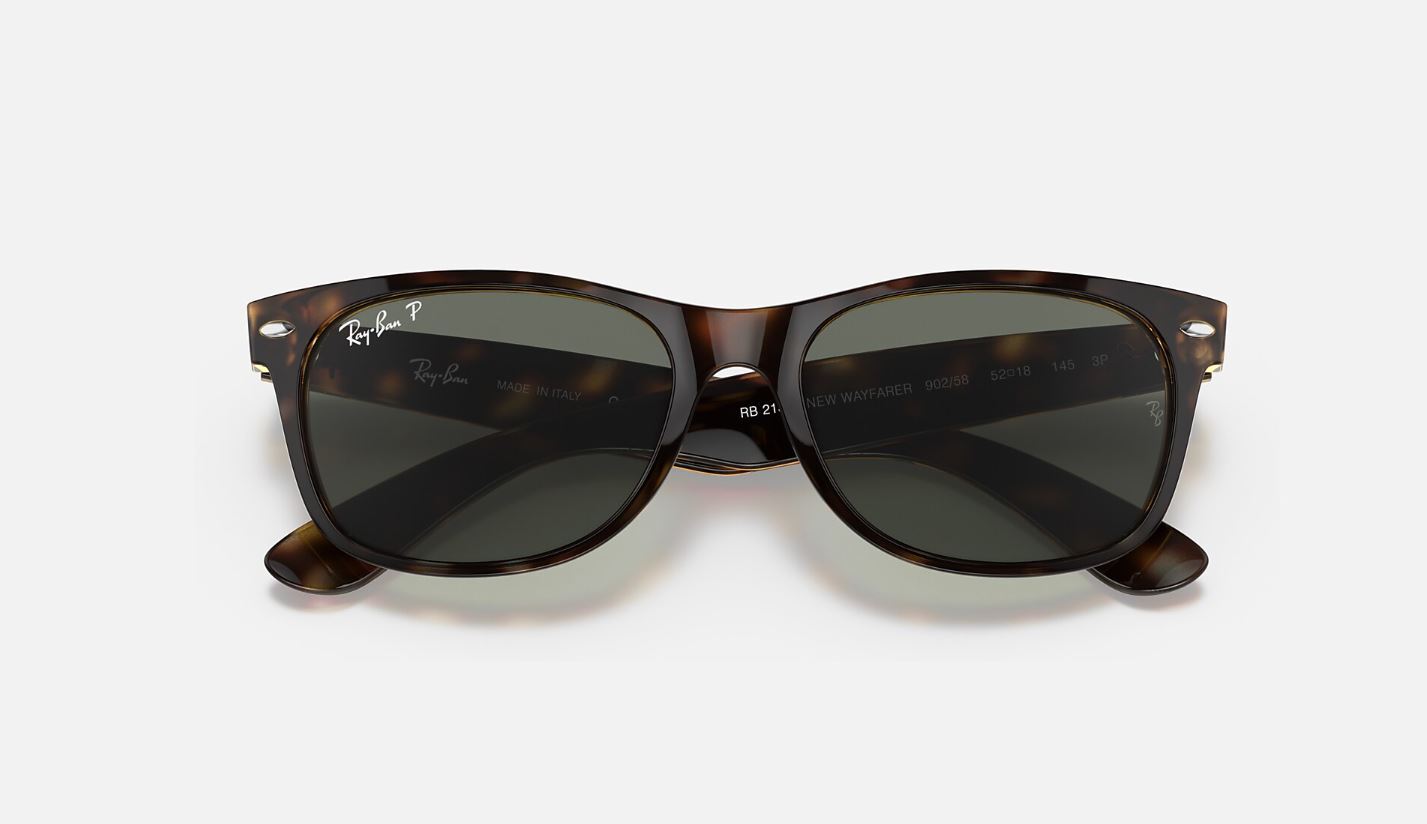 Ray-Ban New Wayfarer Tortoise / Green Polarized 58mm Sunglasses RB2132 902/58 58