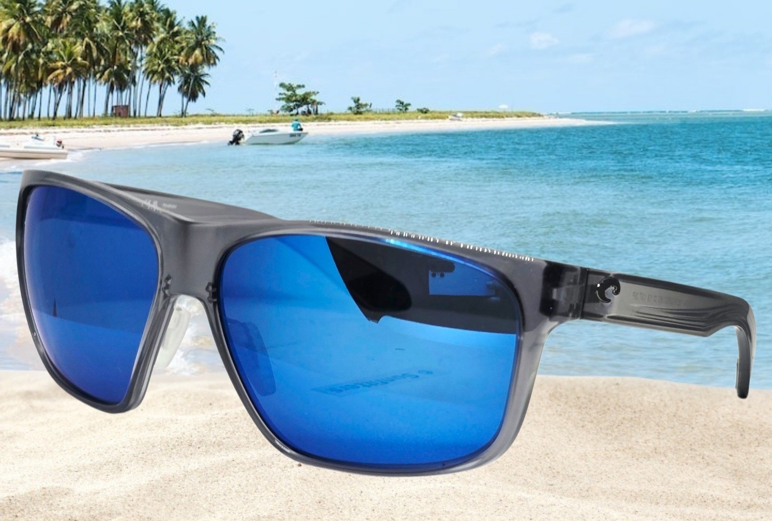 COSTA DEL MAR gray crystal/blue mirror TRADES polarized 580P sunglasses NEW!