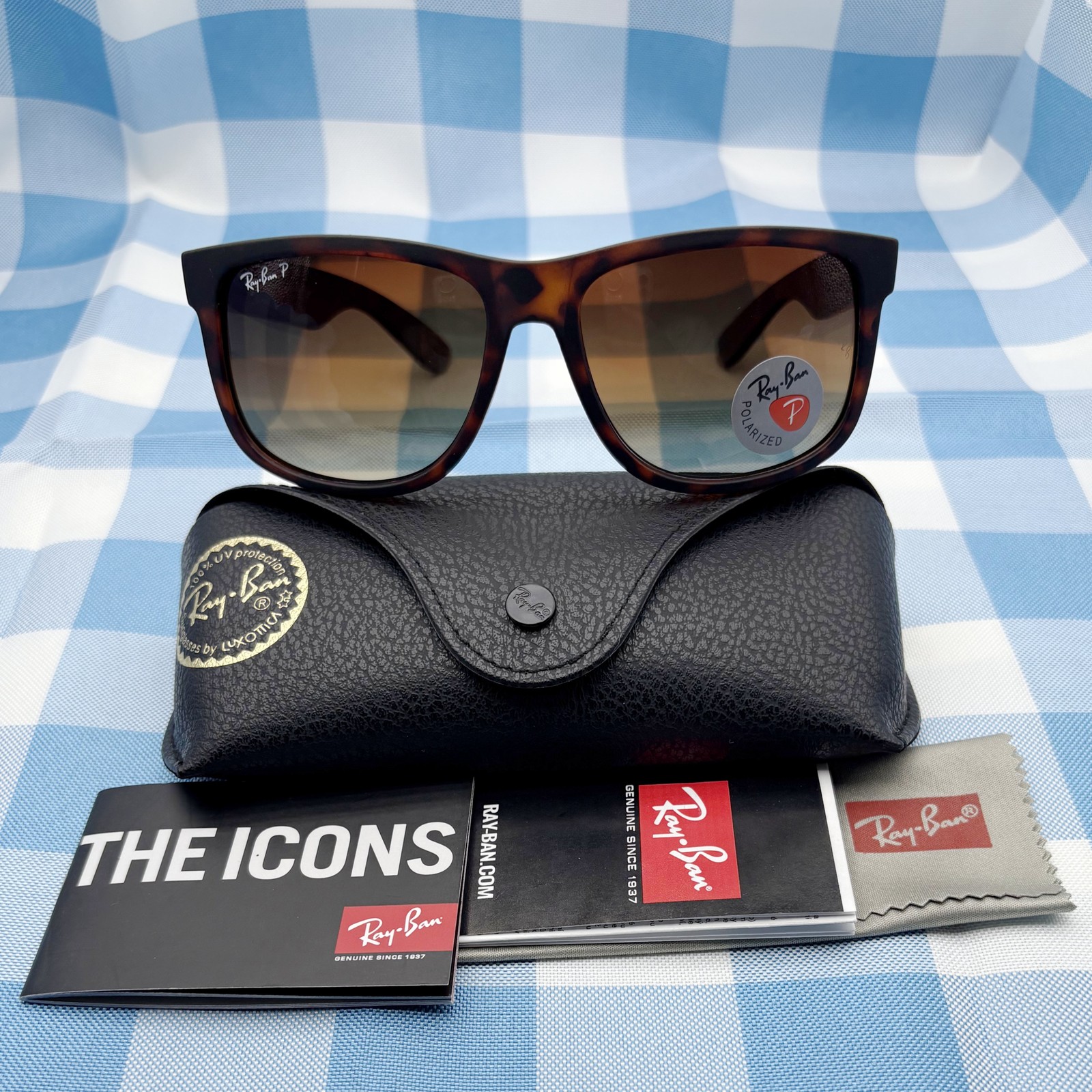 Ray-Ban JUSTIN Rubber Gray-Brown RB4165 T5 Sunglasses Matte Tortoise Polarized