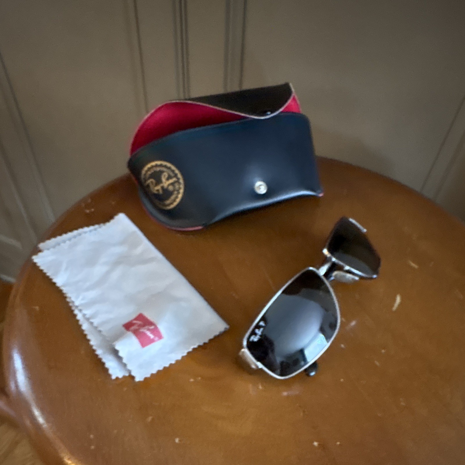 Ray-Ban Polarized Rectangular Silver Metal Frame Black Lens w/ Case