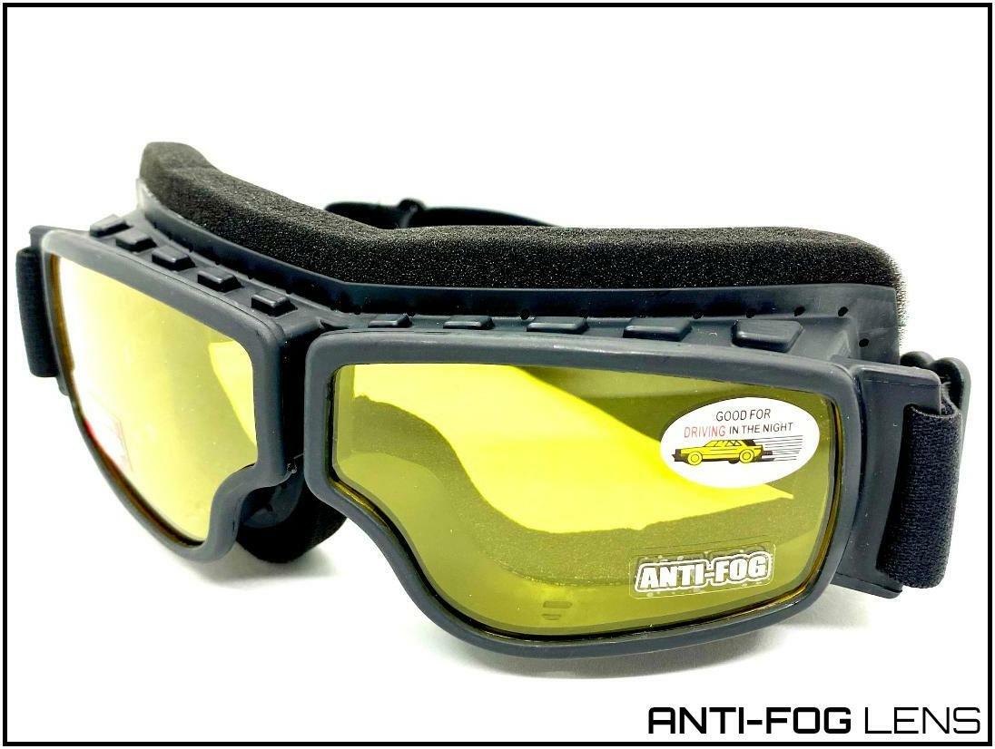 MOTORCYCLE Riding Padded Safety Protective GOGGLES Anti-Fog Lens Fit Over Helmet