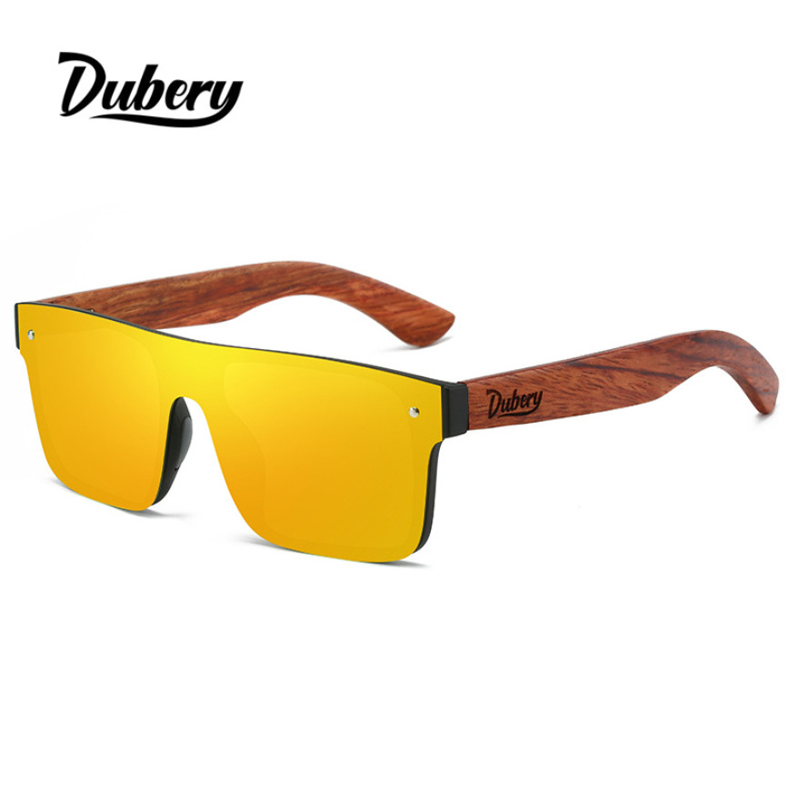 DUBERY Rimless Wood Polarized Sunglasses Men Women Square Wooden Temple Glasses