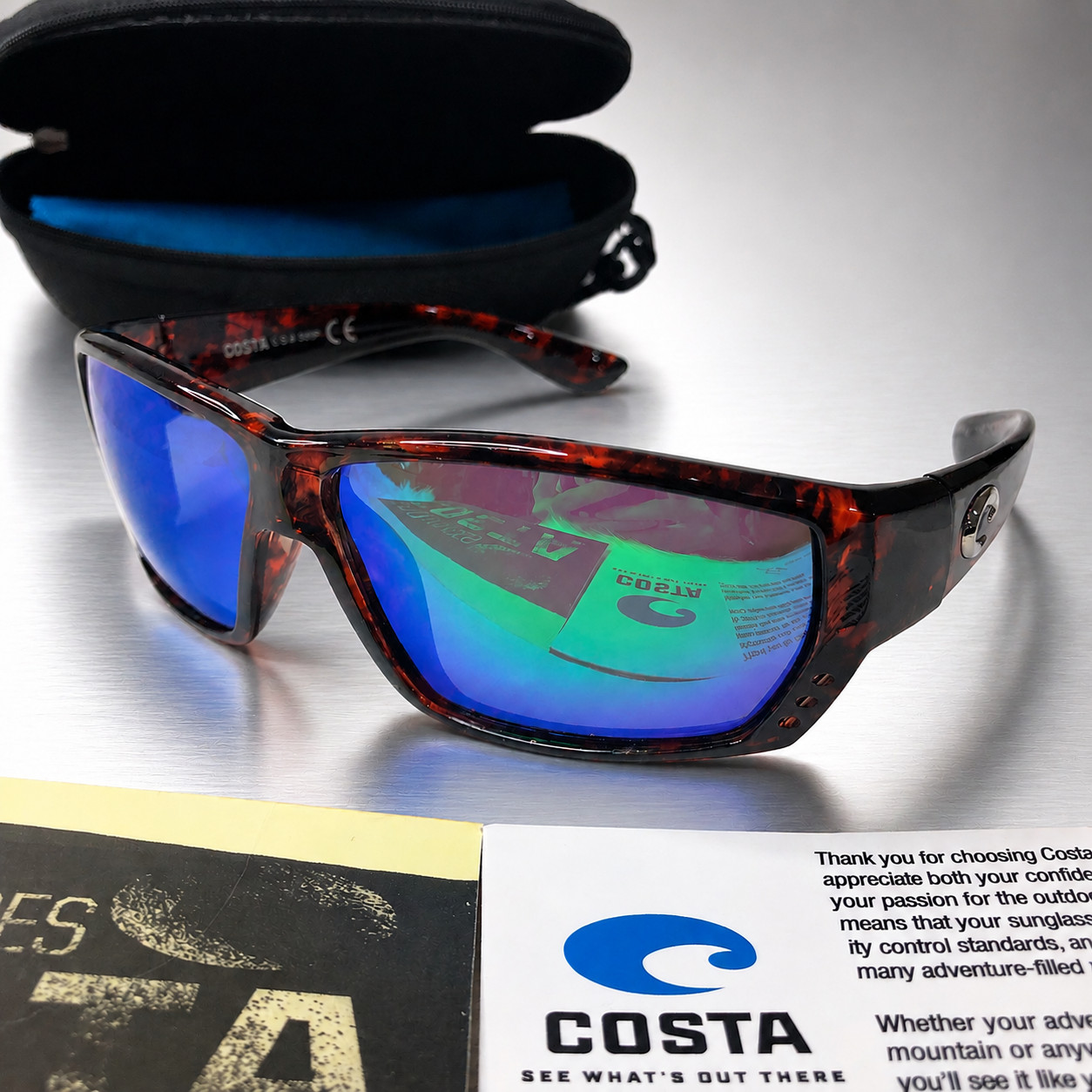 NEW Costa Del Mar Fantail Polarized Sunglasses Tortoise Blue Mirror 580P UV400