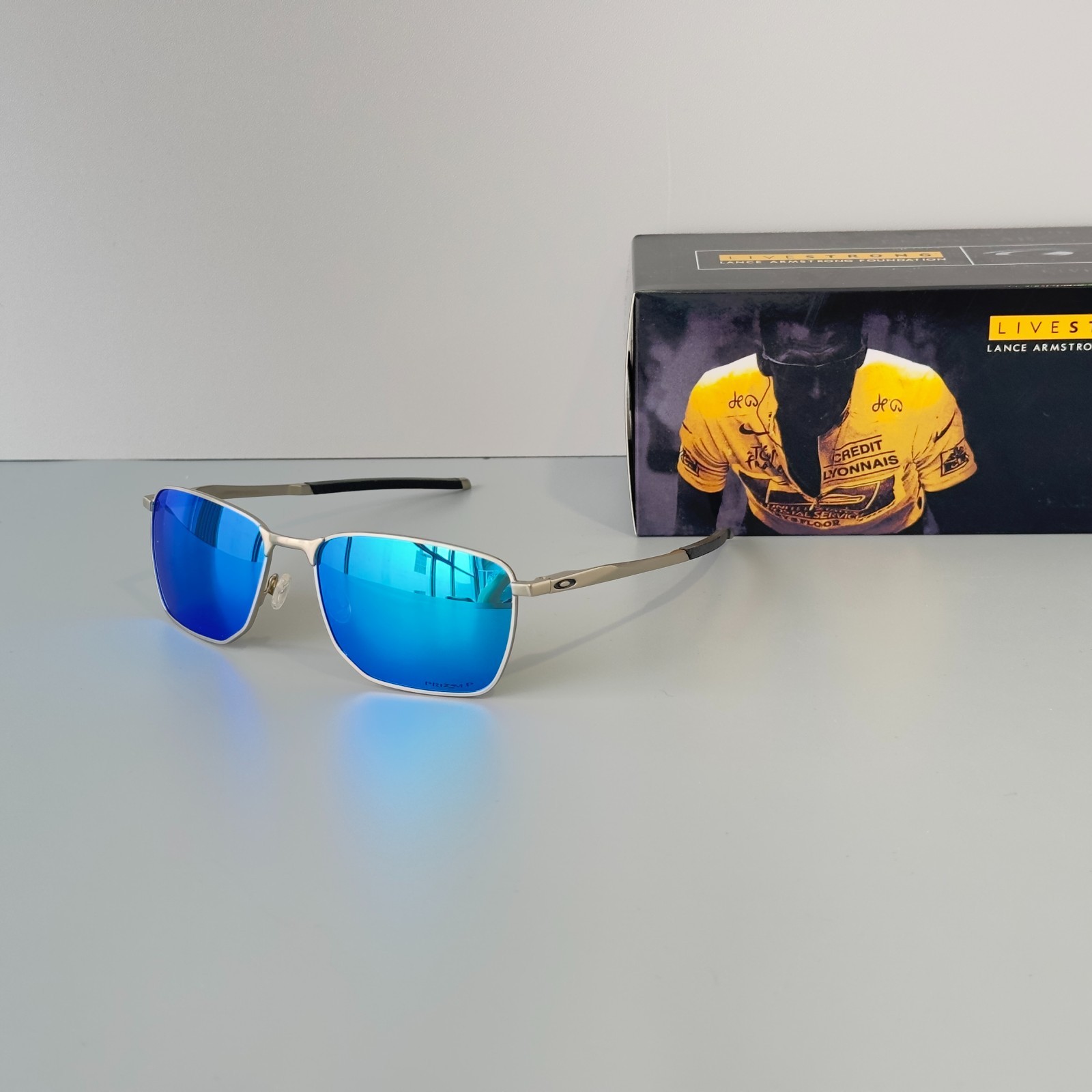 Oakley Ejector OO4142 Polarized Sunglasses Silver Frame Sapphire Polarized lens