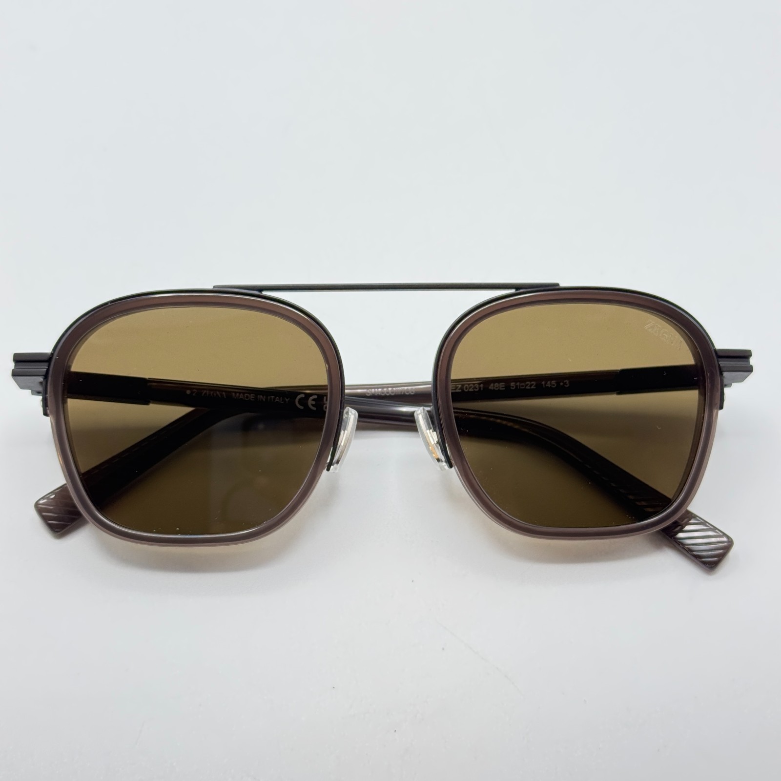 Ermenegildo Zegna Sunglasses EZ0231 48E Dark Brown Pilot Frame Brown Lens 51mm