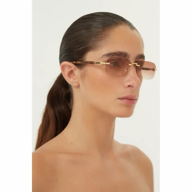 Gucci GG1221S 004 Rimless Sunglasses Brown Marble Gold Mirror Lens Ships Today
