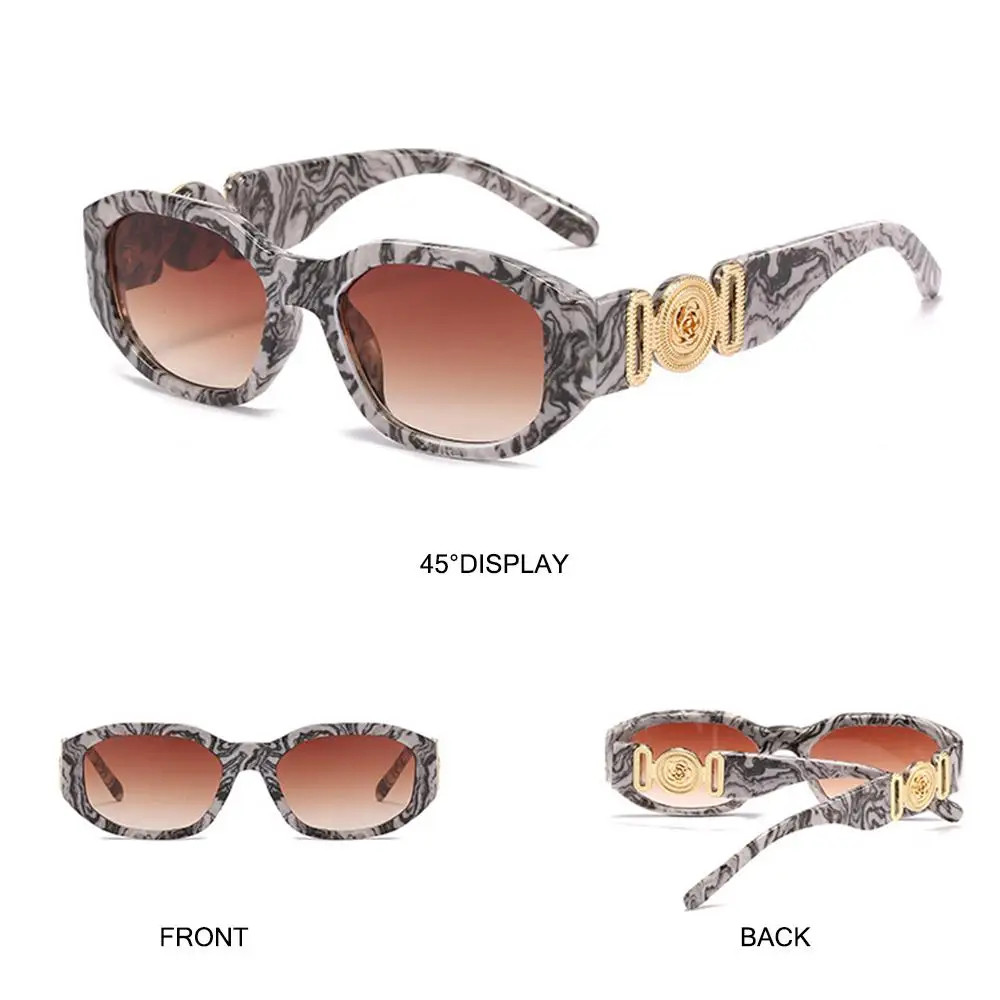 Irregular Oval Sunglasses Metal Rose Accent UV400 Unisex Retro Fashion Shades