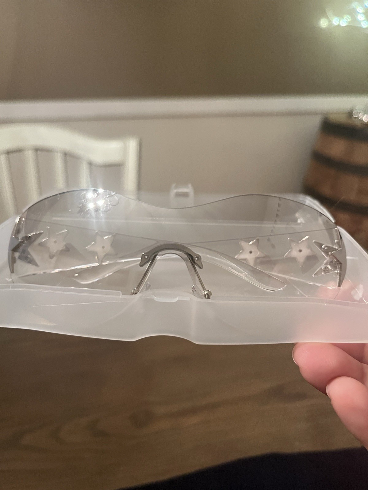 Rimless Wrap Sunglasses Clear Frame & Lens Star Pattern Lightweight