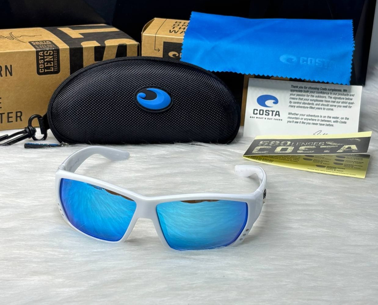 Costa Del Mar Fishing Sunglasses White Blue Mirror Polarized 580P