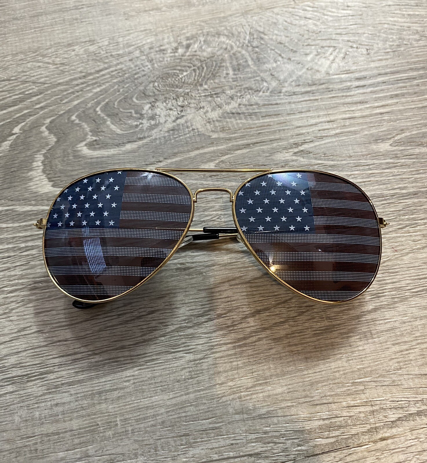 USA Flag Aviator Sunglasses Gold American Patriotic United States Stars Stripes