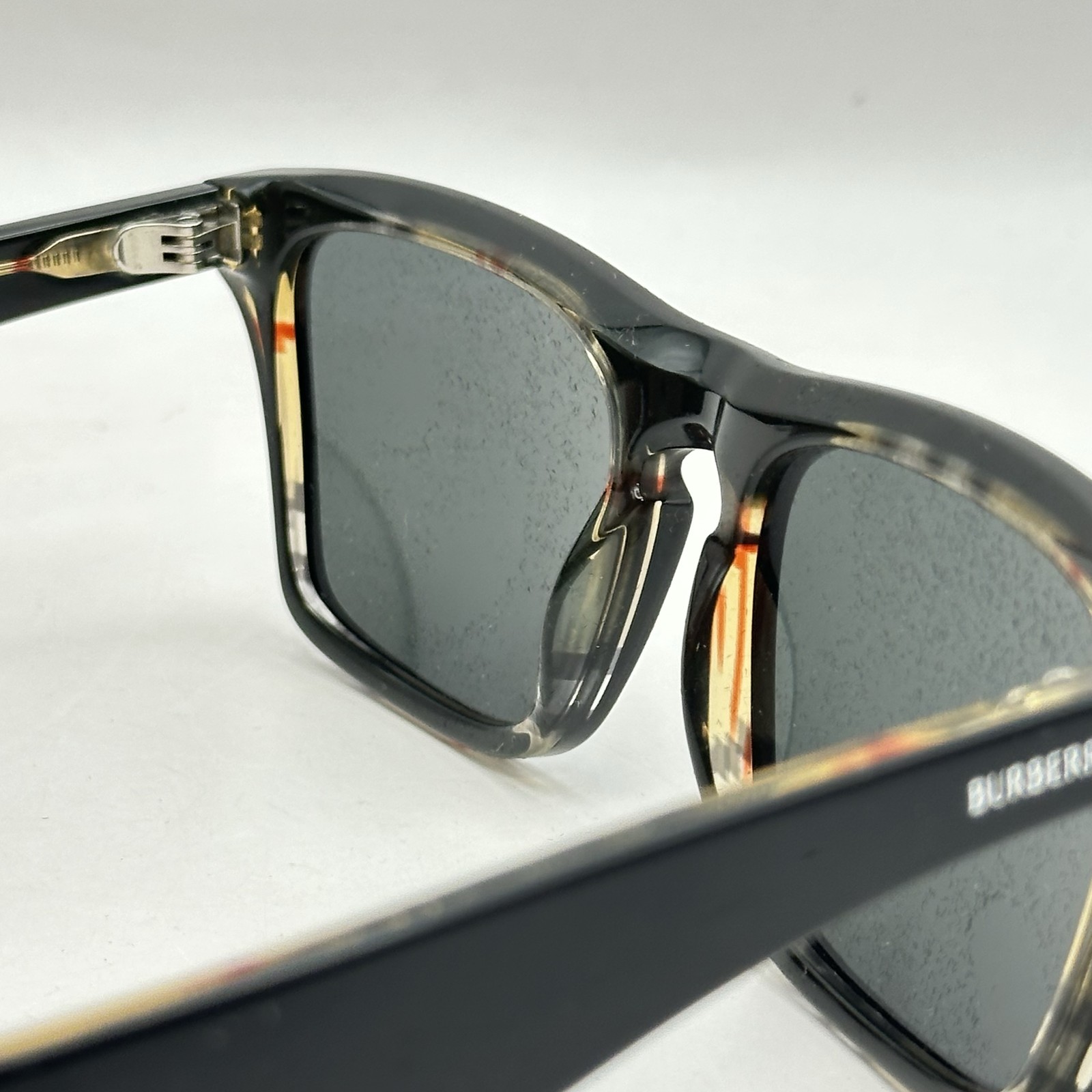 Burberry Mens Square Thick Acetate Full Rim Sunglasses BE4434 Black On Check