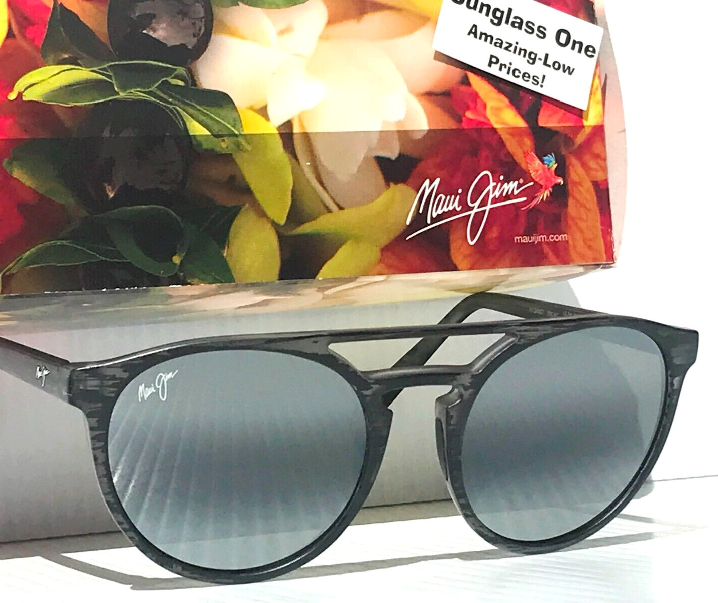 UK Maui Jim AH DANG Matte Grey Woodgrain POLARIZED Grey GLASS Sunglass 781-11M