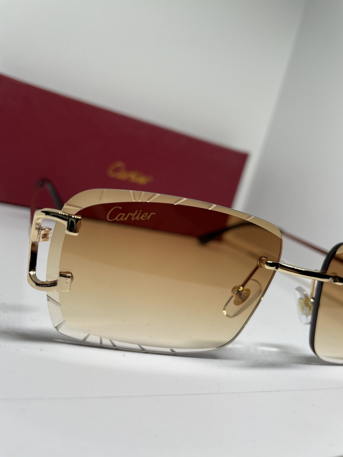 Cartier Big C Diamond Cut Brown Lens Gold Frame