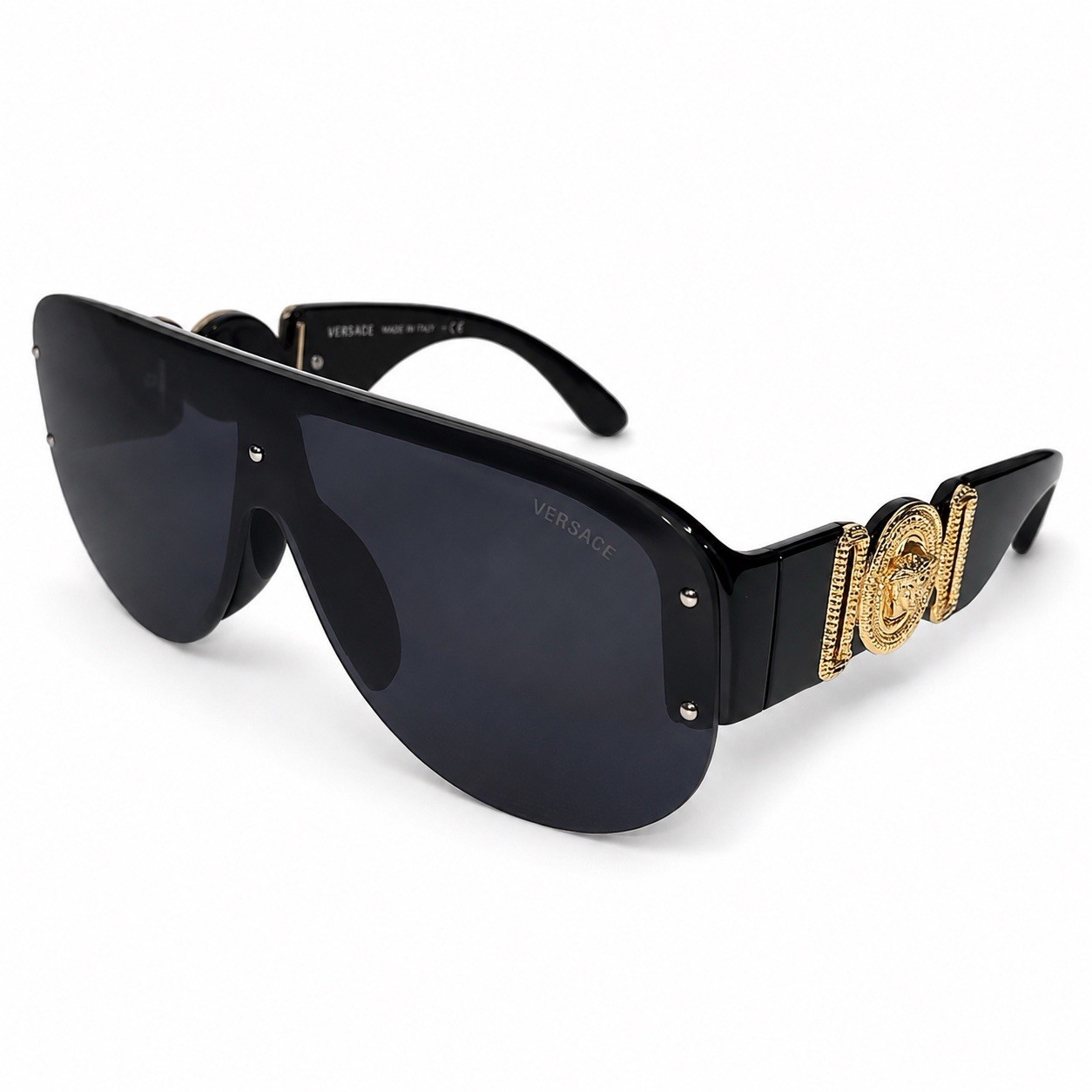 Versace VE 4391 GB1/87 Black Plastic Shield Sunglasses Grey Lens
