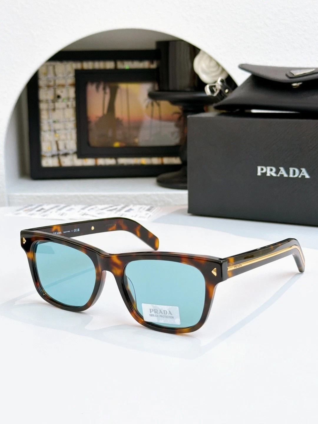 PRADA SPRA17SF Unisex Sunglasses Tortoise Frame Light Blue Lens 55‑18‑150