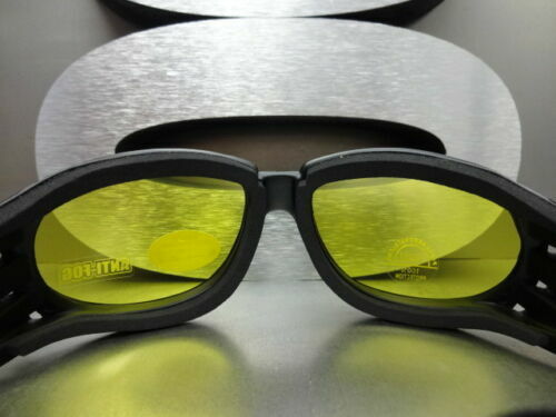 Men PADDED MOTORCYCLE Day Night RIDING GOGGLES With Strap Yellow Anti Fog Lens