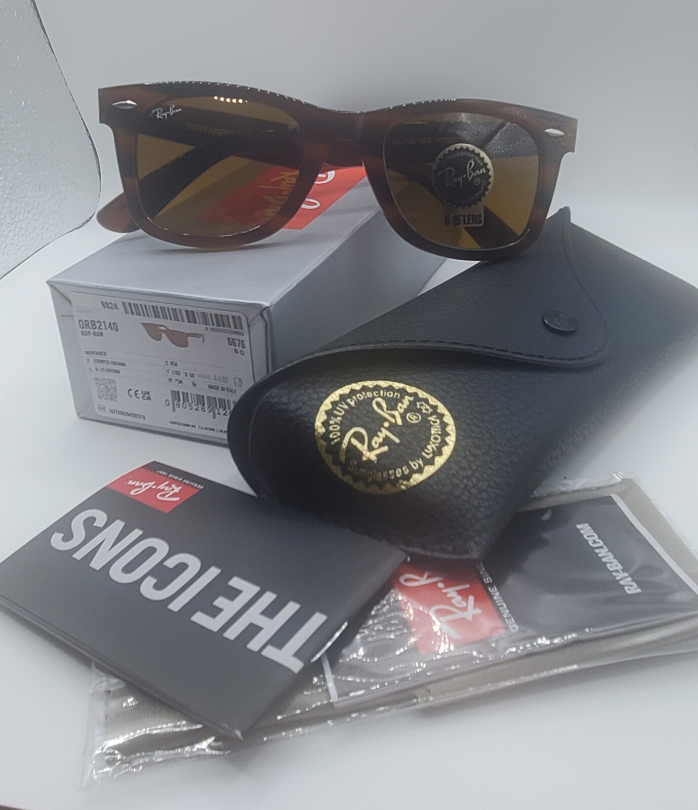RayBan Wayfarer RB2140 954 Stripped Havana Frame B-15 Brown Lens 50MM