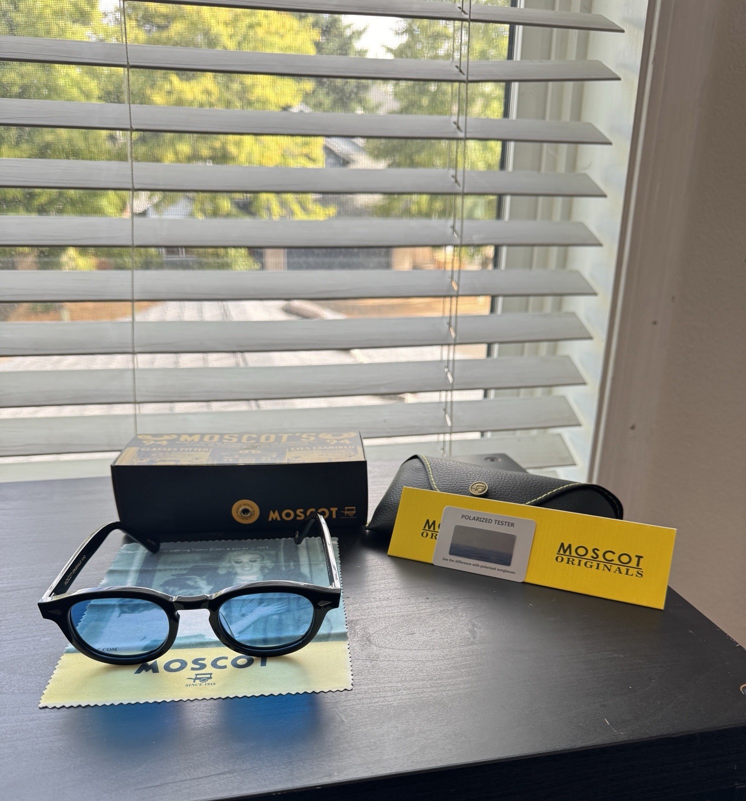 Moscot Lemtosh Deep Blue Lens Sunglasses Brand New Full Kit