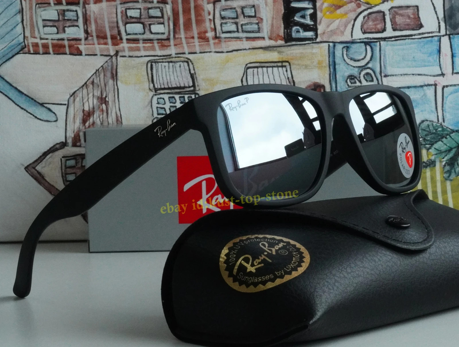 Ray-Ban Justin RB4165 Polarized Sunglasses Rubber Black Grey Mirror Silver 54mm