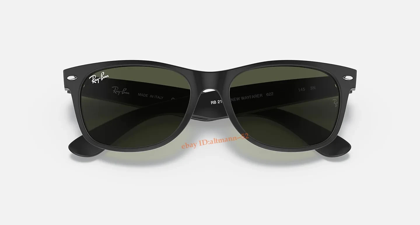 Ray-Ban New Wayfarer RB2132 Sunglasses Matte Black/Green Lens G-15 55mm