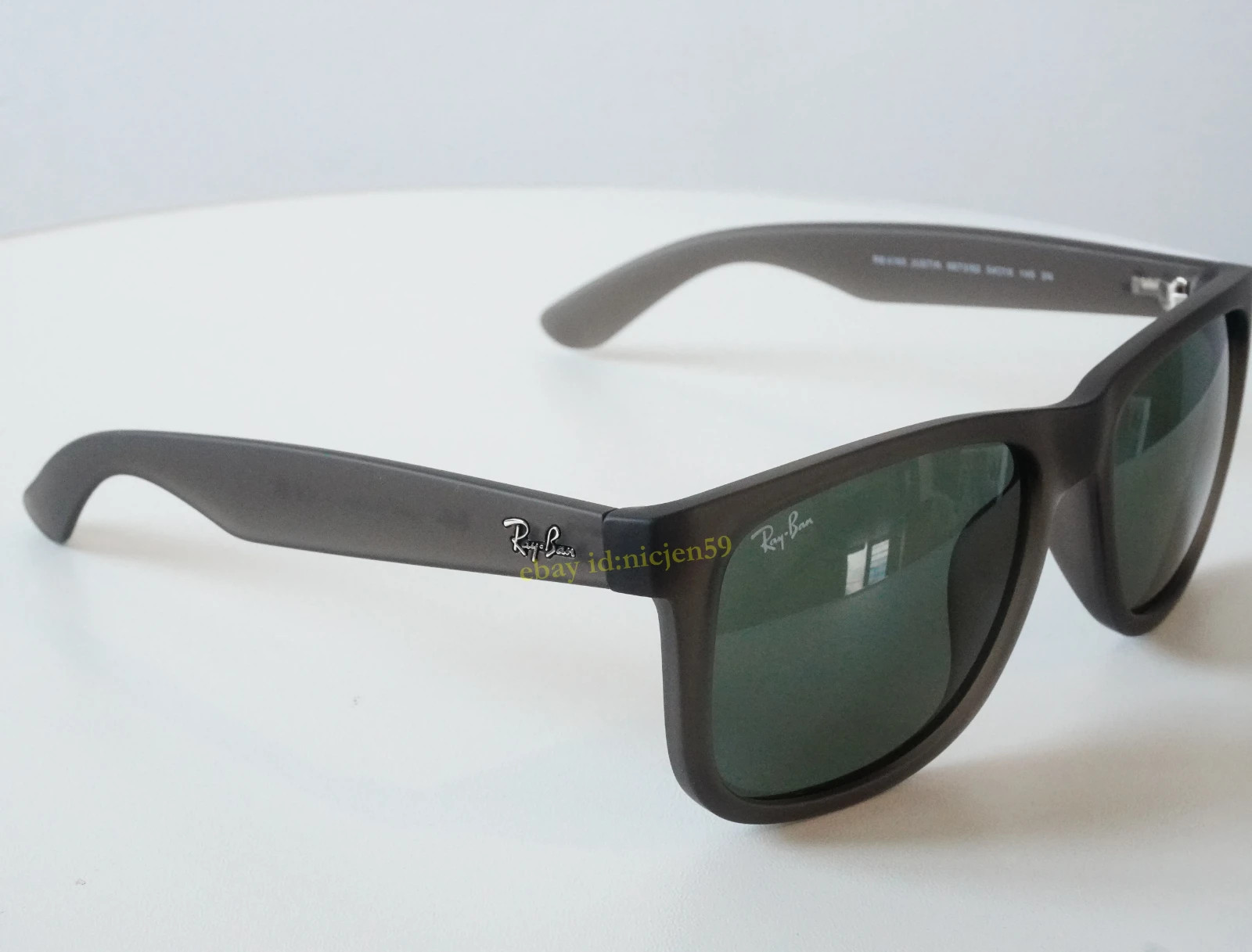 Ray-Ban Justin RB4165 6873/82 Sunglasses Matte Opal Grey Green Lens Frame 54mm