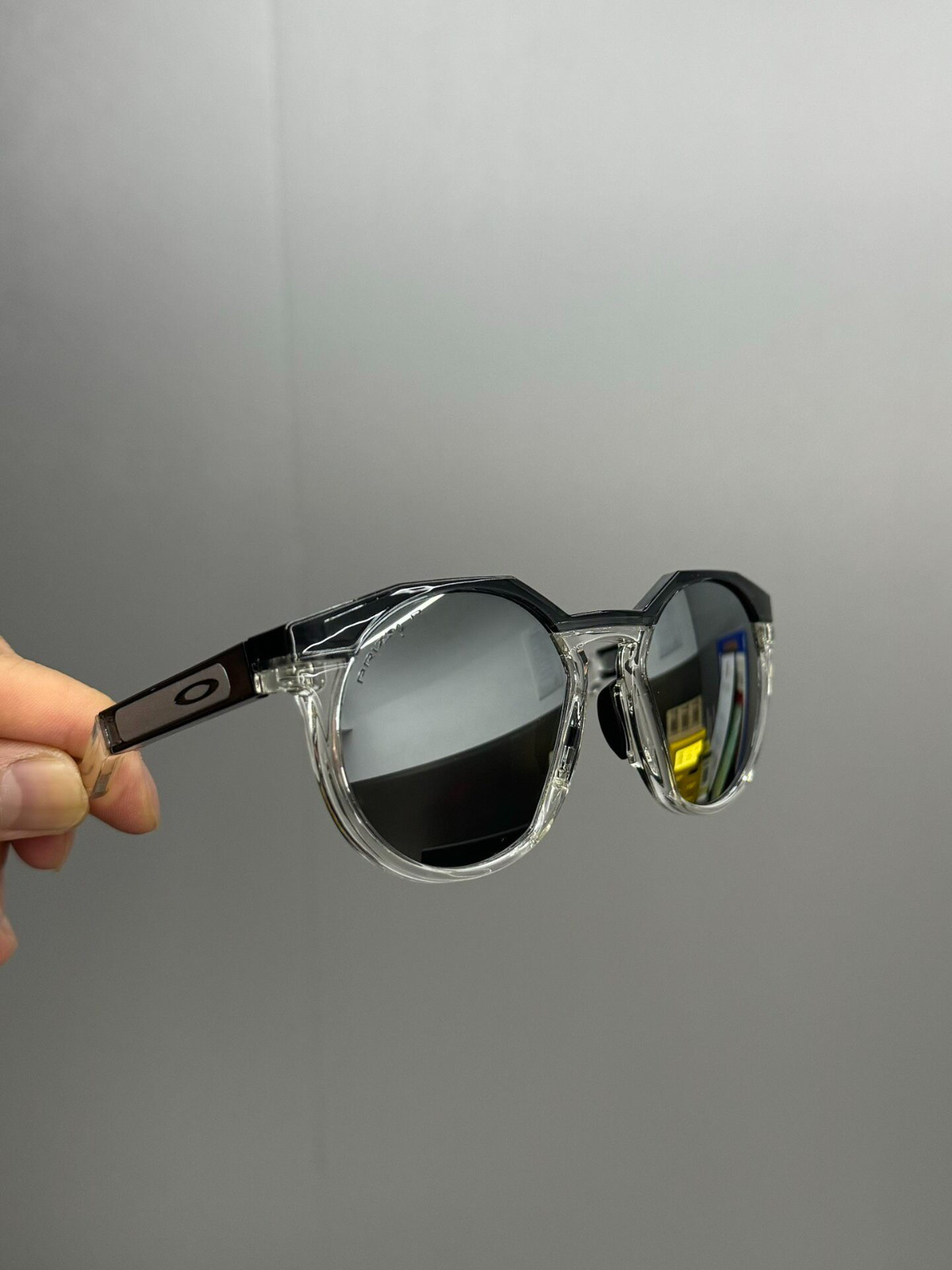 Vintage Oakley HSTN Sunglasses 009242 Clear Frame with Black Trim PRIZM Silver