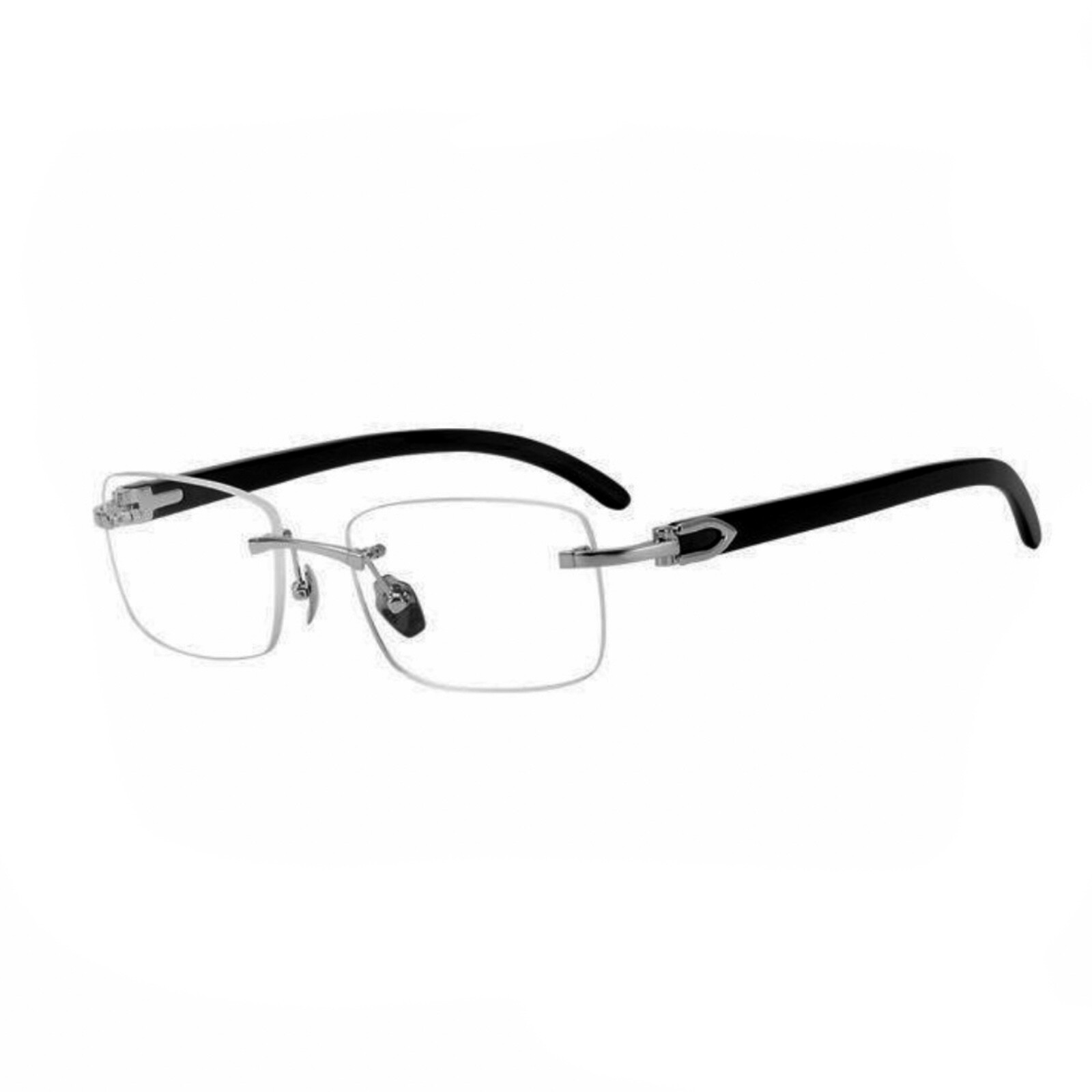 Silver Frame Eye Glasses Black Arm Rectangle Hip Hop Clear Lens Rimless Glasses