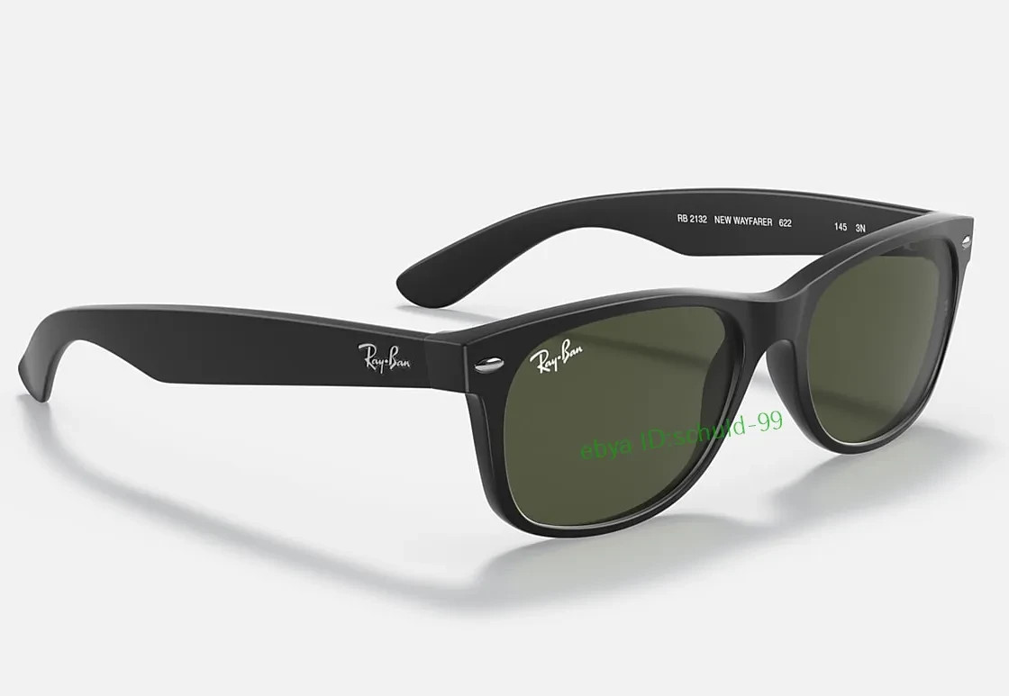 Ray-Ban New Wayfarer RB2132 Sunglasses 55mm Matte Black/Green Lens G-15