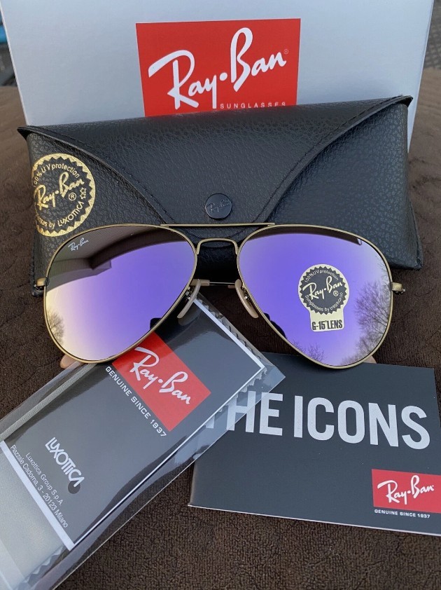 Ray Ban Aviator RB3025 Sunglasses Gun-colored Frame 58mm Purple Lens