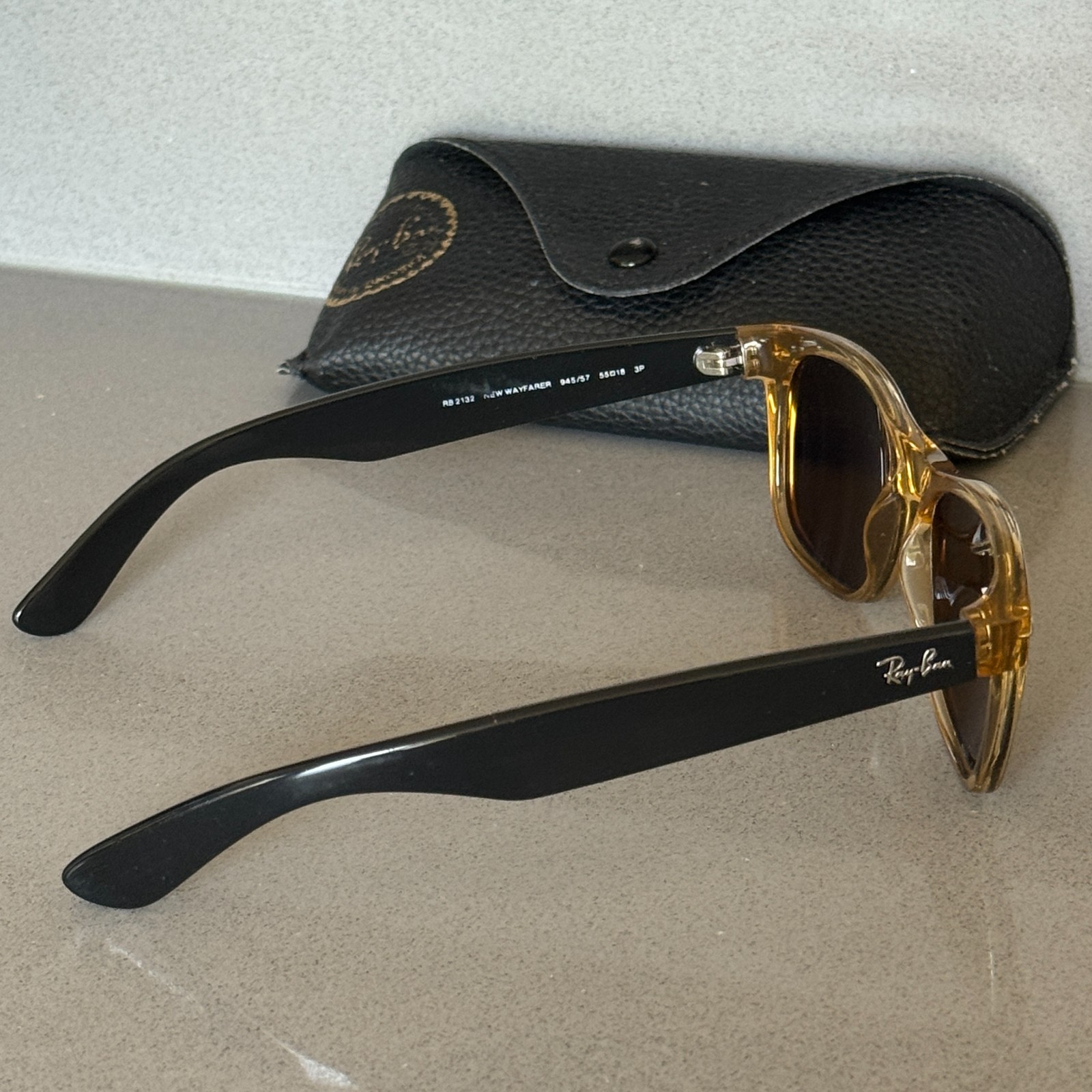 Ray-Ban RB2132 Wayfarer Polarized Honey Sunglasses 55-18 145 945/57