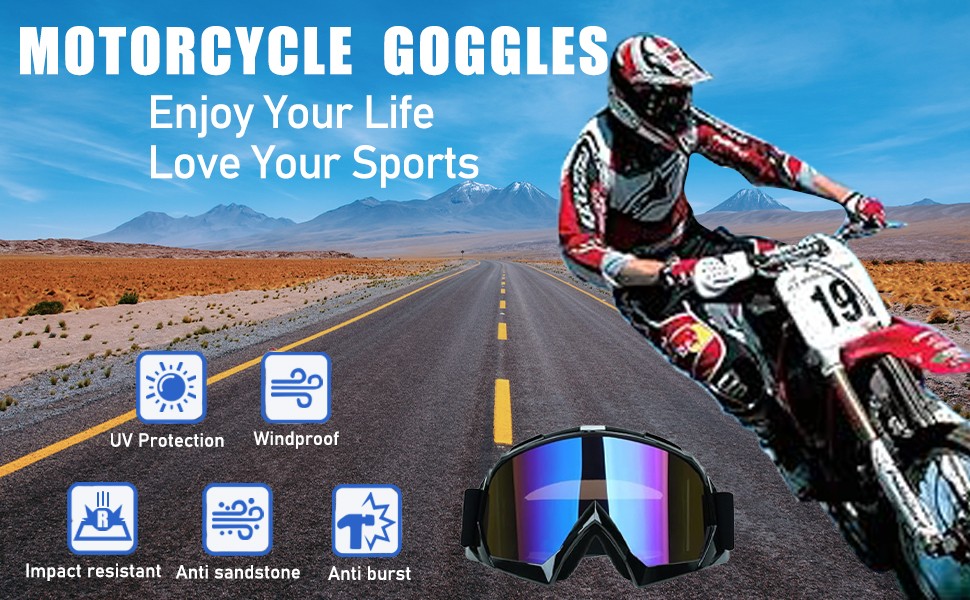 Motorcycle OTG Goggles Fit Over Glasses Padded Windproof Riding Adjustable Strap