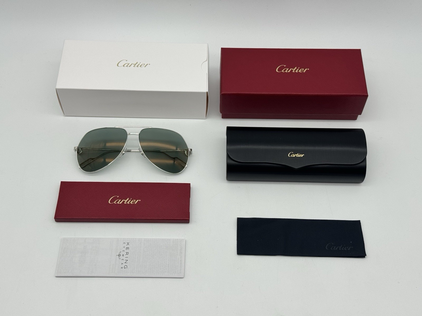 PREMIERE C DE CARTIER PILOT SHAPE SLVR SUNGLASSES CT0110S NEW 100% GENUINE $1425